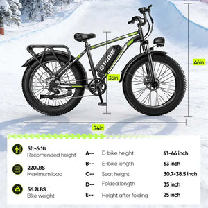 F26 26×4 Inch Fat Tire Electric Bike, 1000W Rear Motor, 48V 15.6Ah Battery