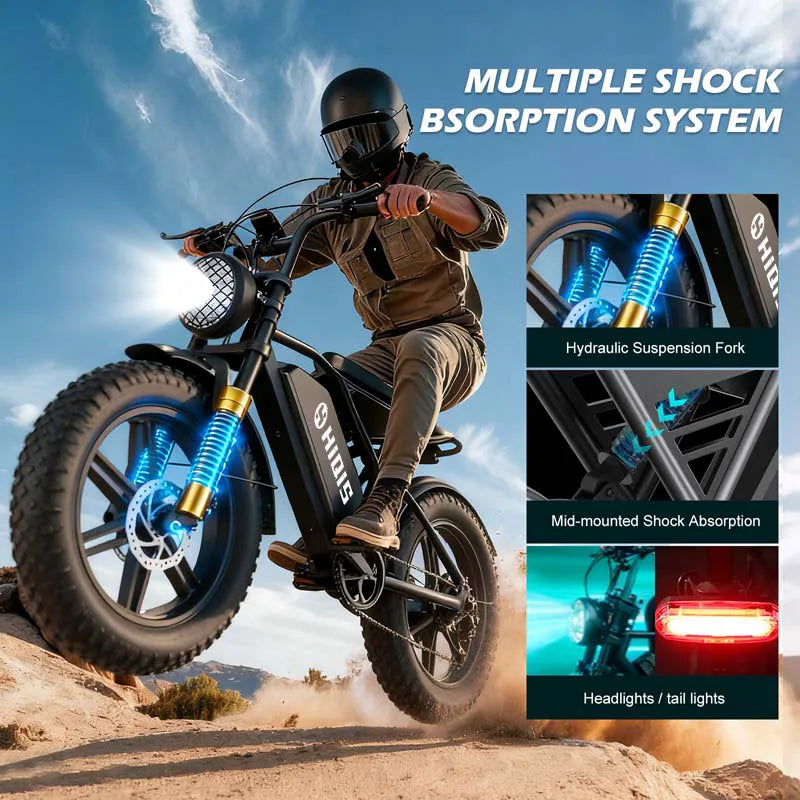G60 20×4 Inch Fat Tire Electric Bike, 1000W Rear Motor, 48V 20Ah Battery