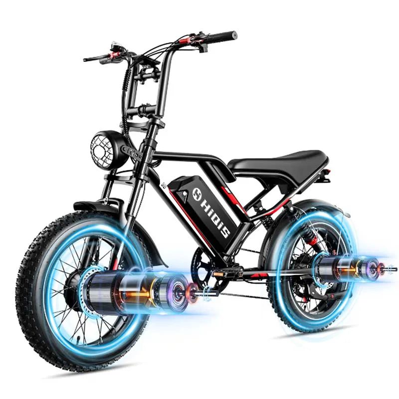 S8-Dual 20-Inch Fat Tire Electric Bike, 2000W Dual Motor, 48V 25Ah Battery, AWD E-Bike