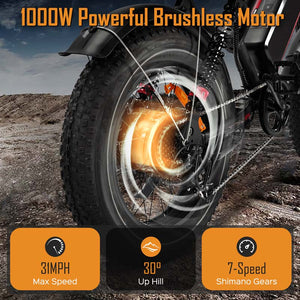 20-Inch Fat Tire Electric Bike, 1000W Motor, 48V 17.5Ah Battery