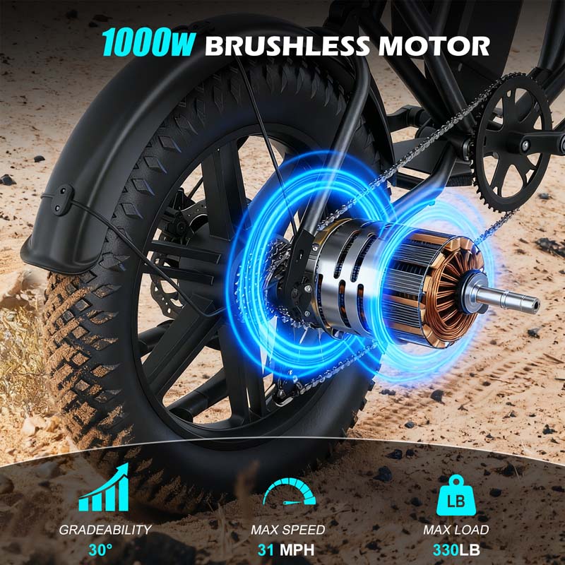 G60 20×4 Inch Fat Tire Electric Bike, 1000W Rear Motor, 48V 20Ah Battery