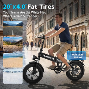 E20 20-Inch Fat Tire Electric Bike, 1000W Rear Motor, Dual Suspension, 48V 15Ah Battery
