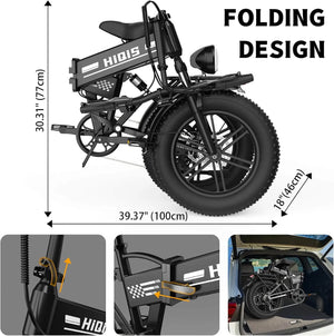 E20 20-Inch Fat Tire Electric Bike, 1000W Rear Motor, Dual Suspension, 48V 15Ah Battery
