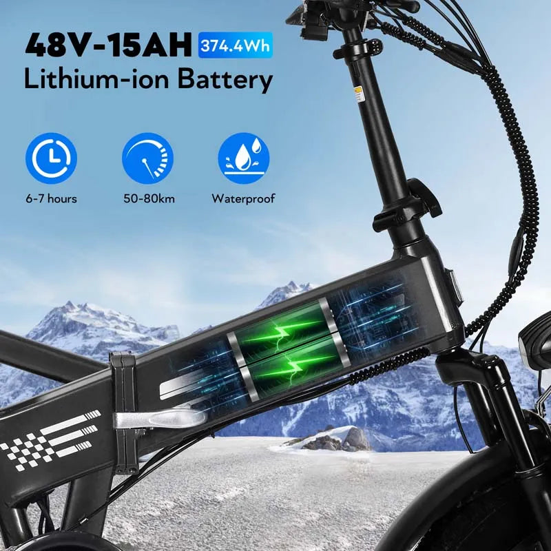 E20 20-Inch Fat Tire Electric Bike, 1000W Rear Motor, Dual Suspension, 48V 15Ah Battery