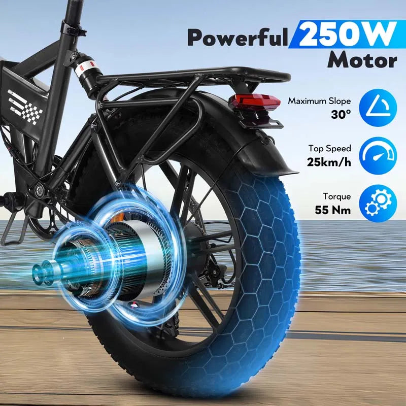 E20 20-Inch Fat Tire Electric Bike, 1000W Rear Motor, Dual Suspension, 48V 15Ah Battery
