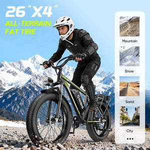 F26 26×4 Inch Fat Tire Electric Bike, 1000W Rear Motor, 48V 15.6Ah Battery