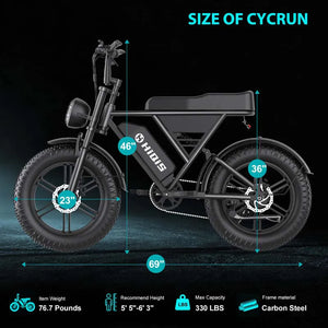 G60 20×4 Inch Fat Tire Electric Bike, 1000W Rear Motor, 48V 20Ah Battery