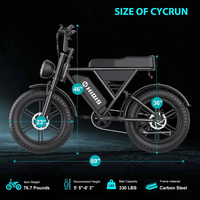 G60 20×4 Inch Fat Tire Electric Bike, 1000W Rear Motor, 48V 20Ah Battery